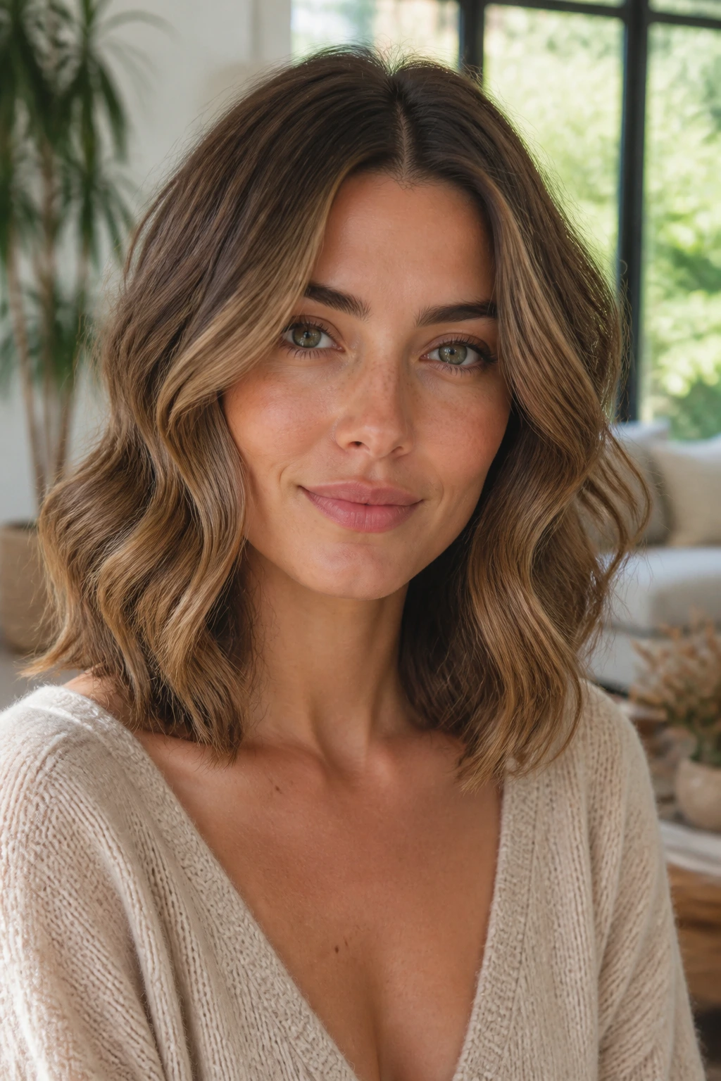 Portrait of a person with middle-parted hair and bouncy S-waves.