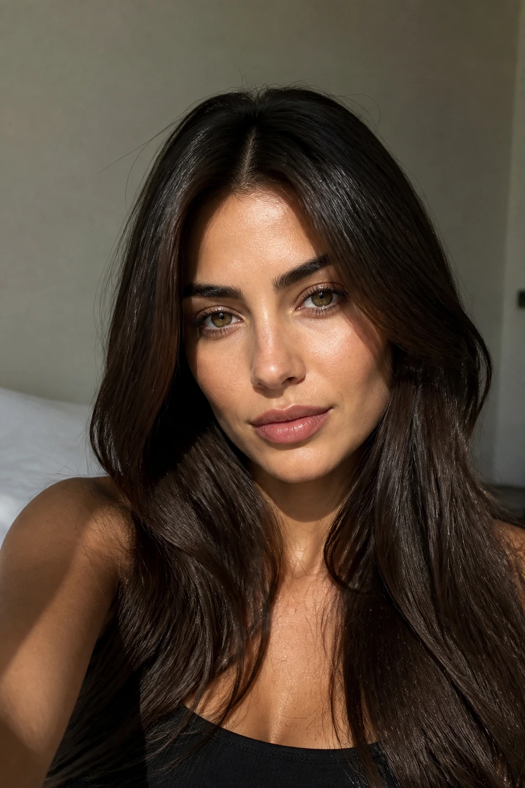 Close-up of a woman with Sable Brown hair in cooler shade