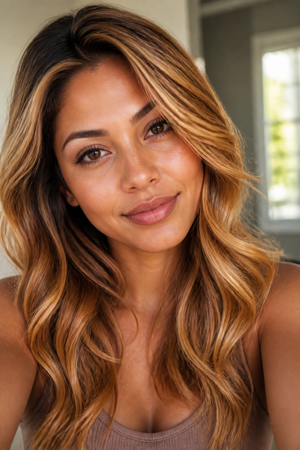 Portrait with saffron glow highlights on warm-toned hair
