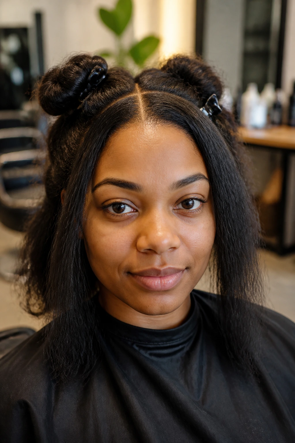 Real person in a salon chair discussing braid parts