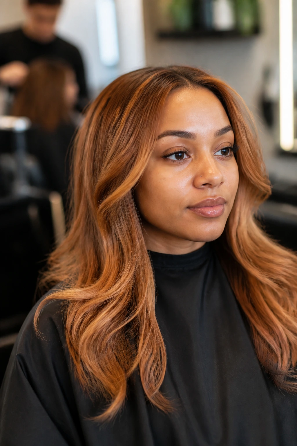 Real client in salon chair ready for color consultation