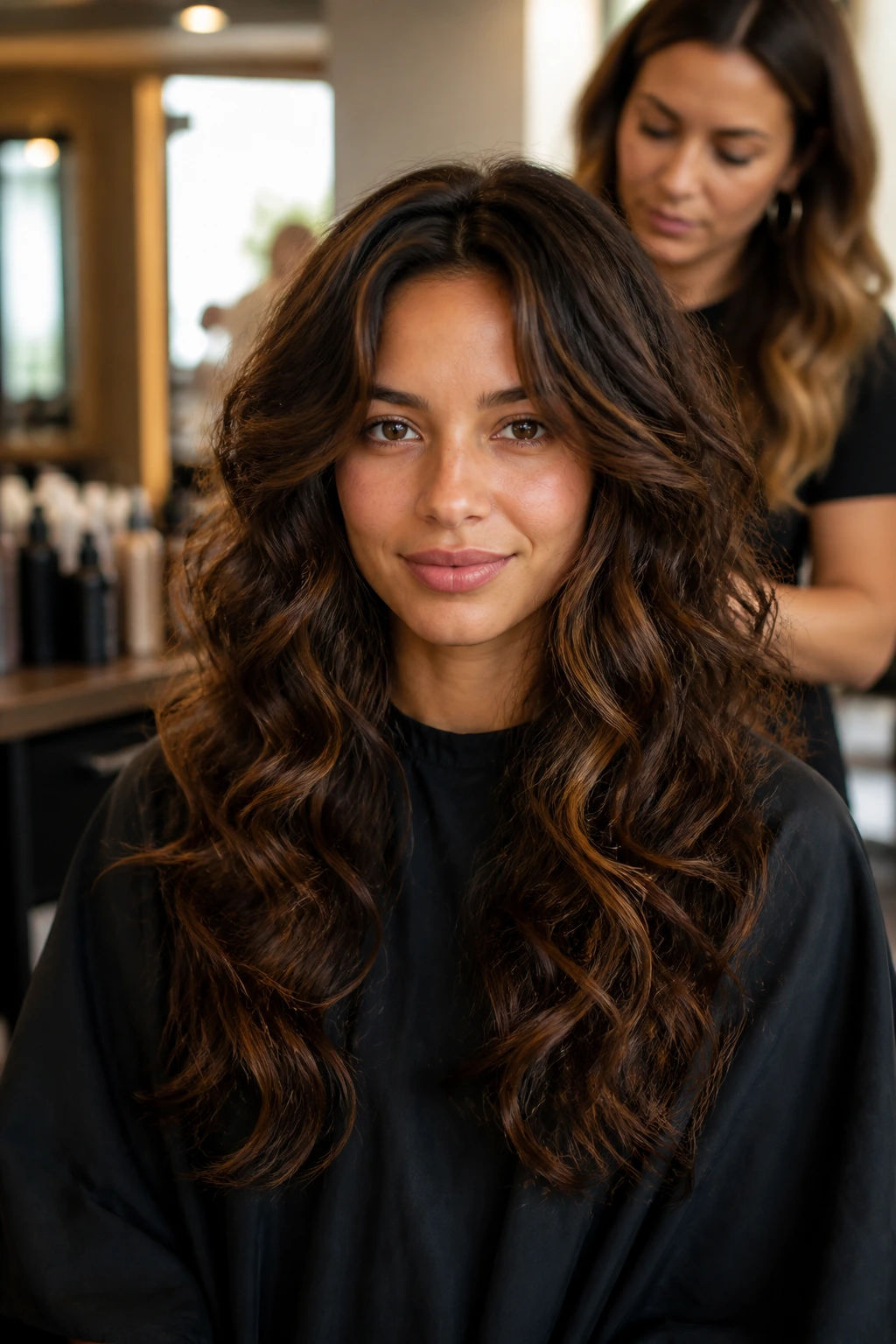 Salon client in consultation, head-and-shoulders portrait in chair