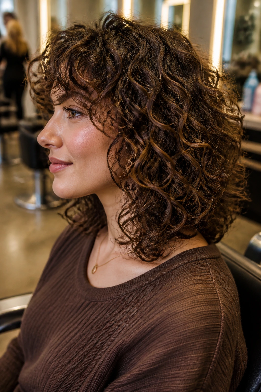 Salon chair portrait showing soft jawline movement and crown lift
