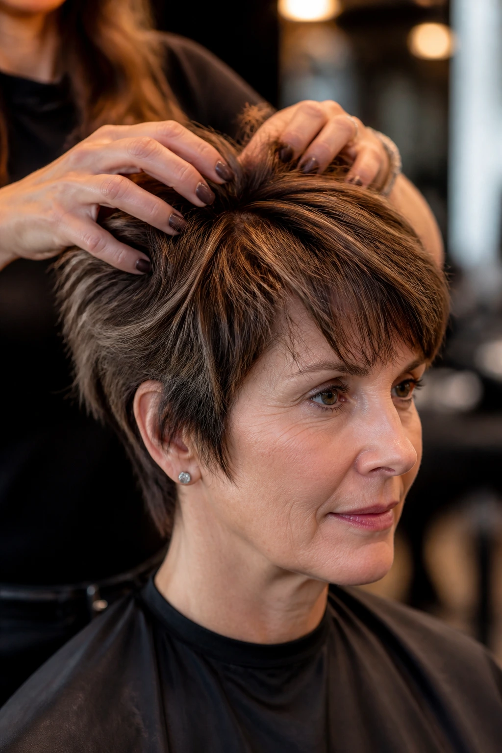 Real person in salon chair during hair correction