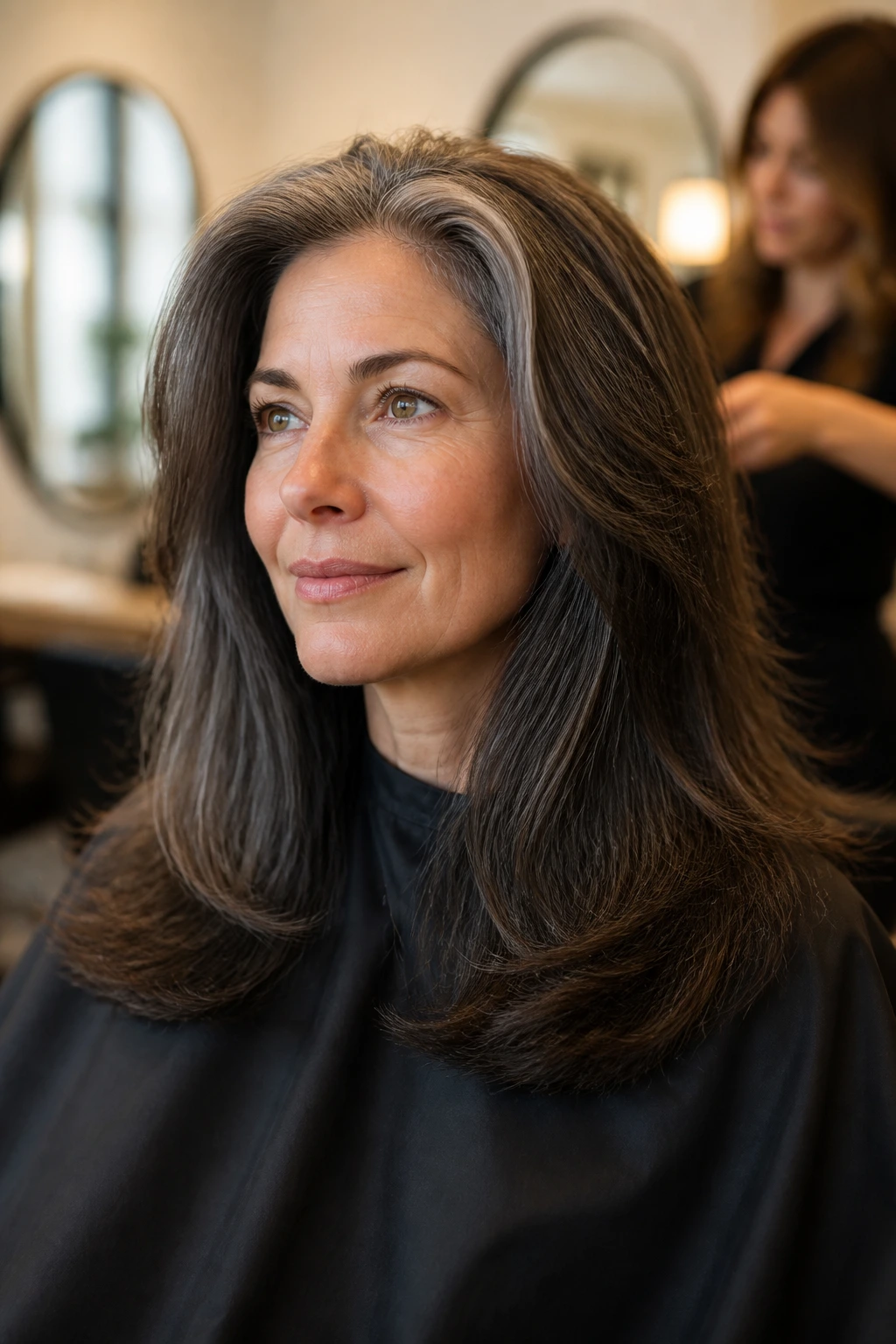 Close-up portrait of a confident woman in a salon about to discuss a haircut