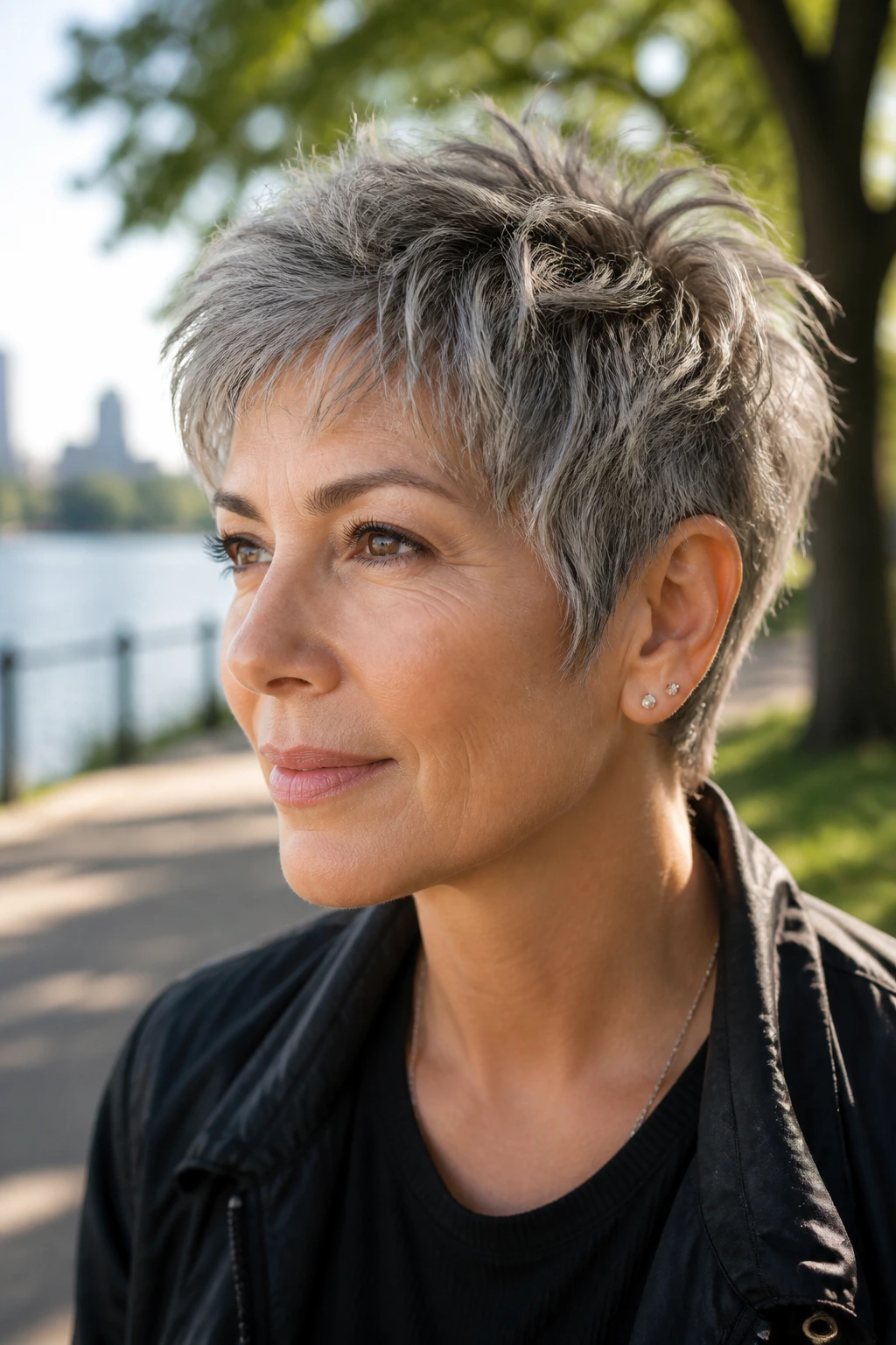 Close-up portrait of a real person with a tousled salt-and-pepper crop