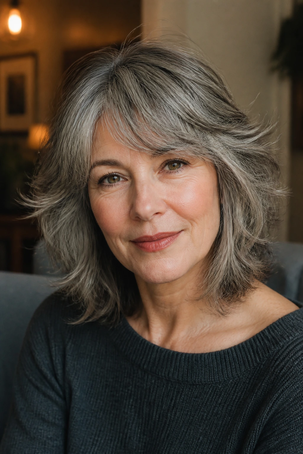 Close-up portrait of a real person with salt-and-pepper shag and soft edges