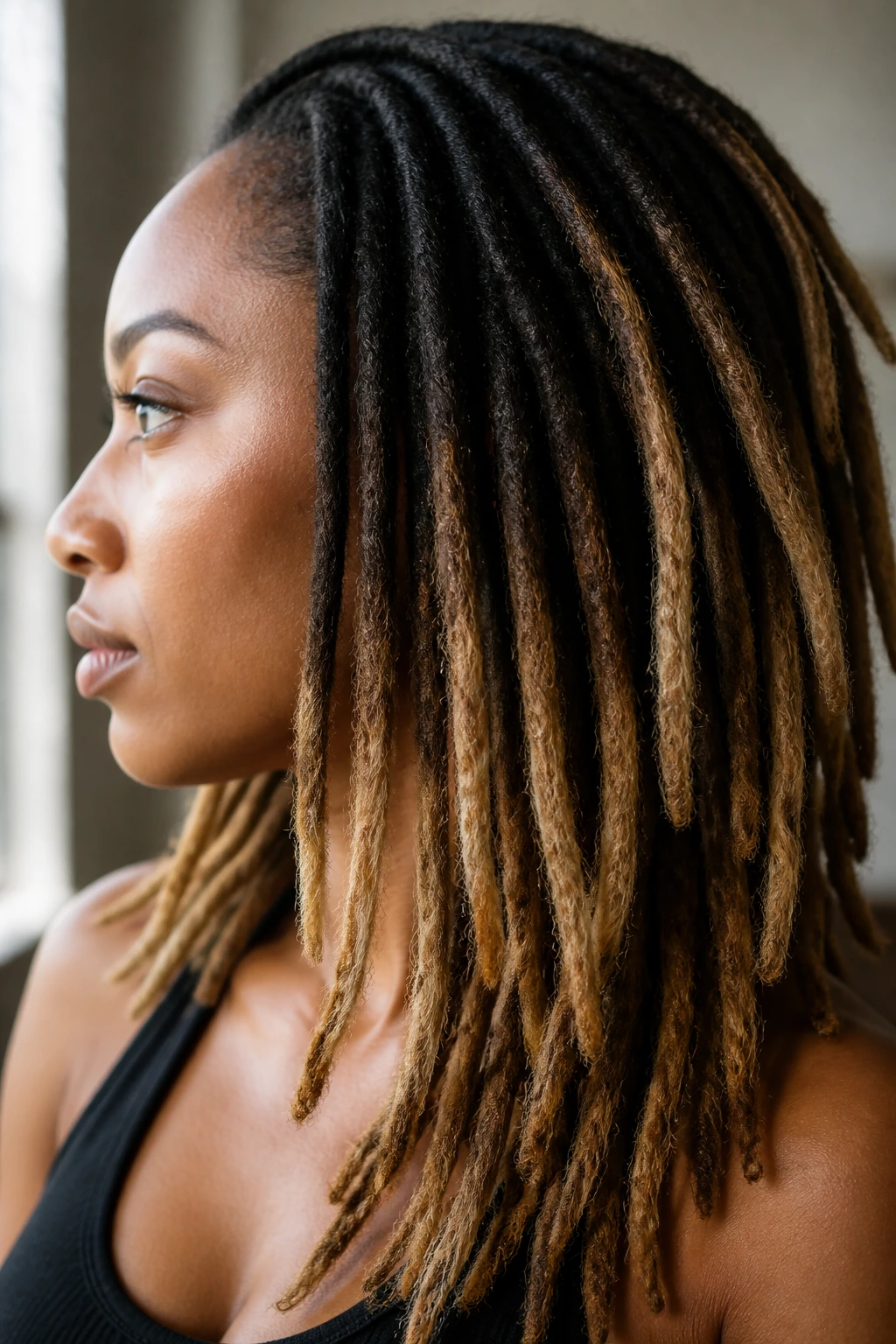 Loc tips in sandy blonde on a real person