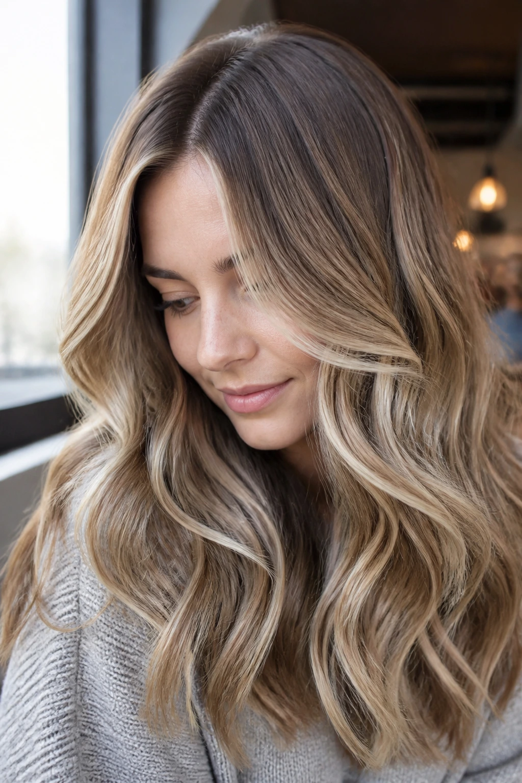 Portrait of bronde hair with sand ribbons on pale skin