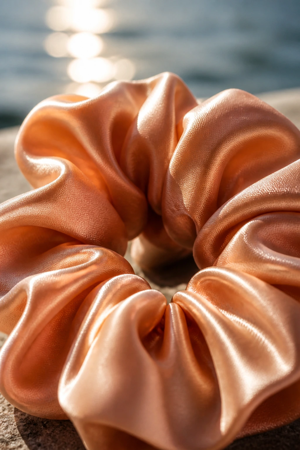 Satin scrunchie macro close-up for lake hair accessories.