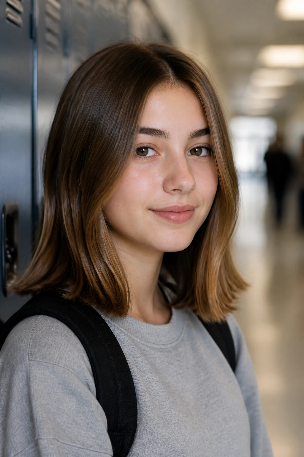 Close up of student with a school-friendly haircut showing weight at the ends
