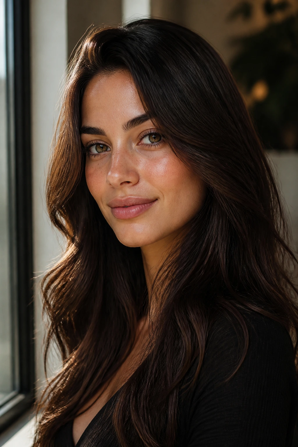 Portrait of a brunette with deep shade and defined shape