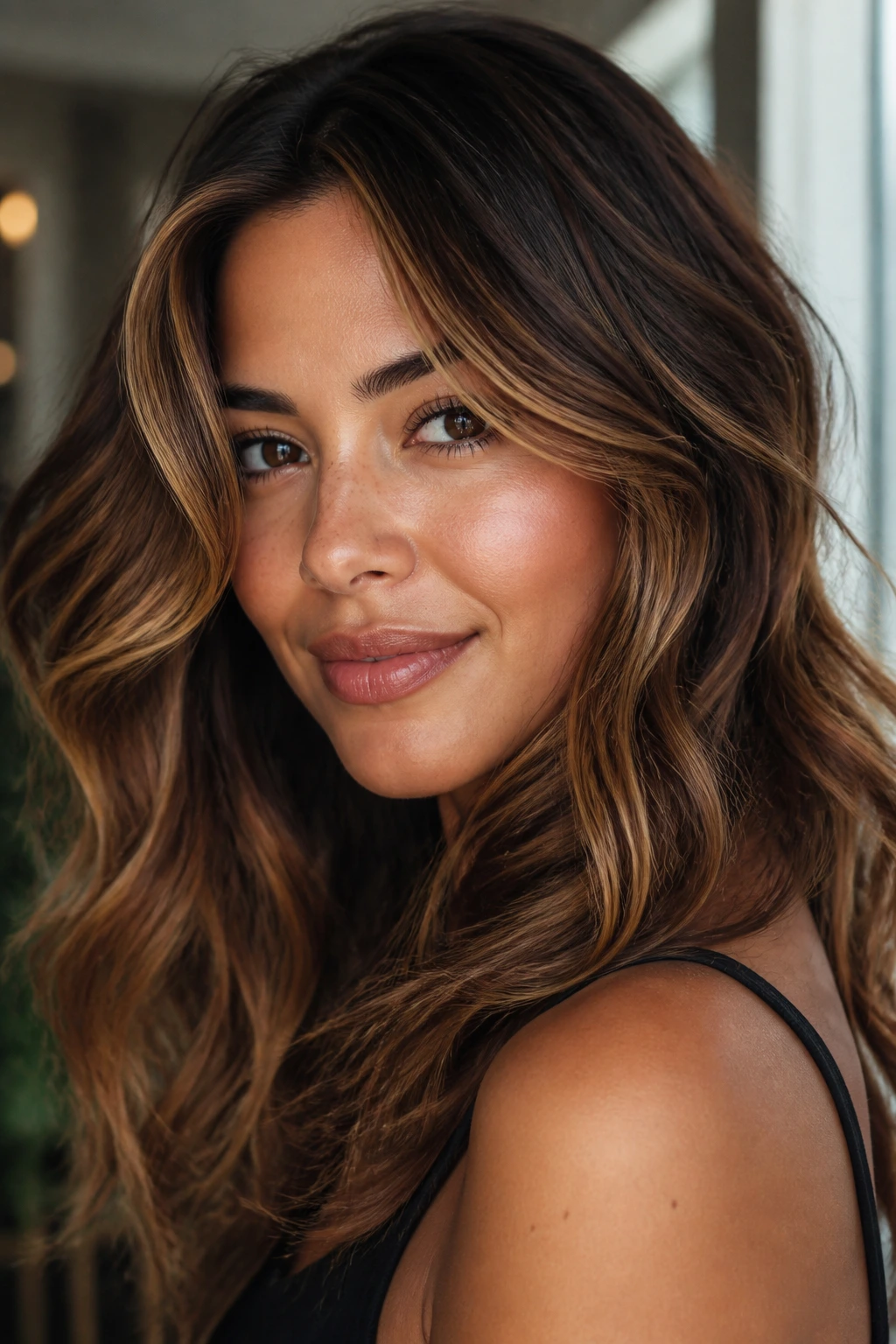 Portrait showing hair shade chosen to suit medium skin tone