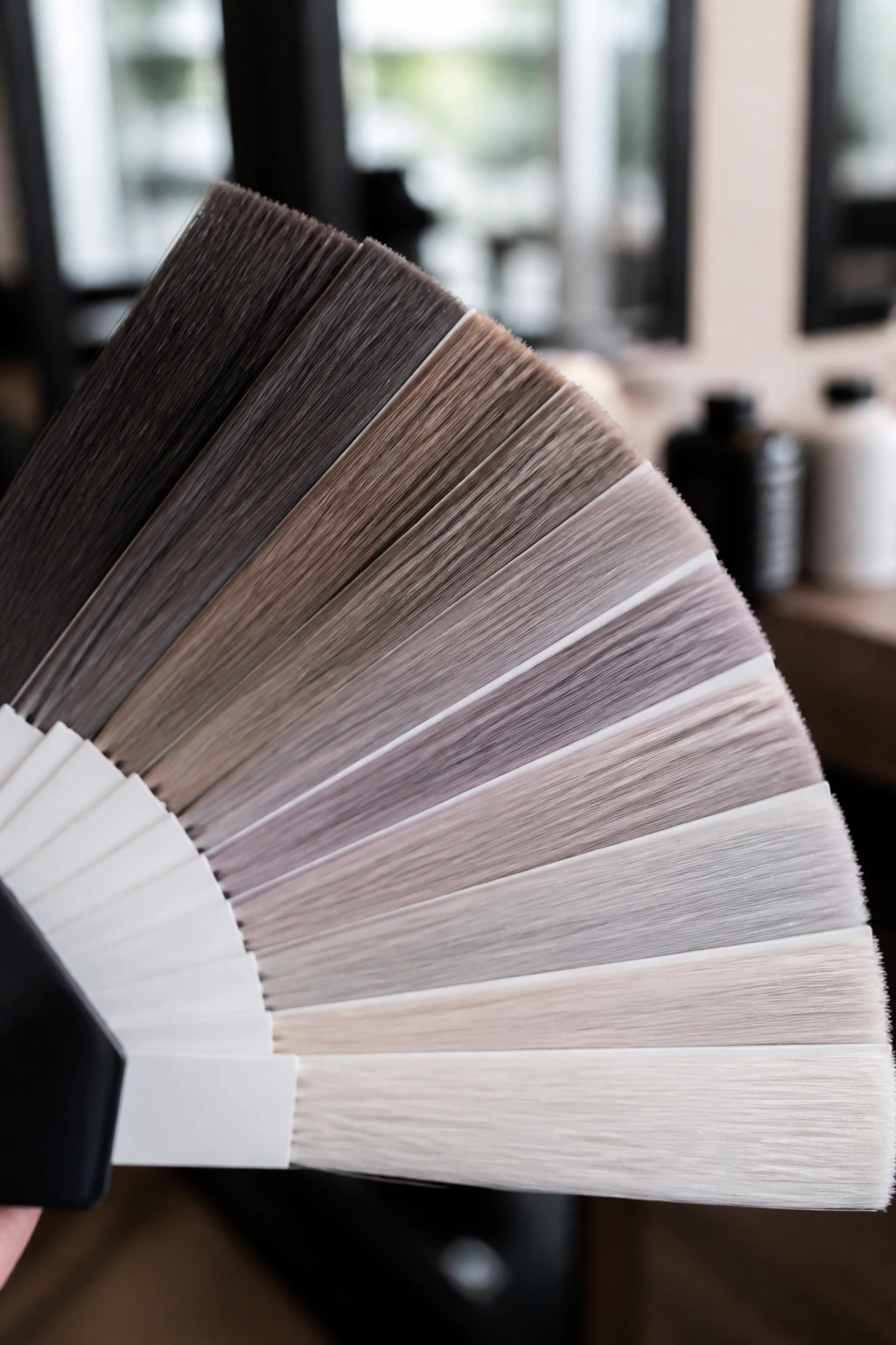 Close-up of color swatches showing cool-toned shades for shade selection