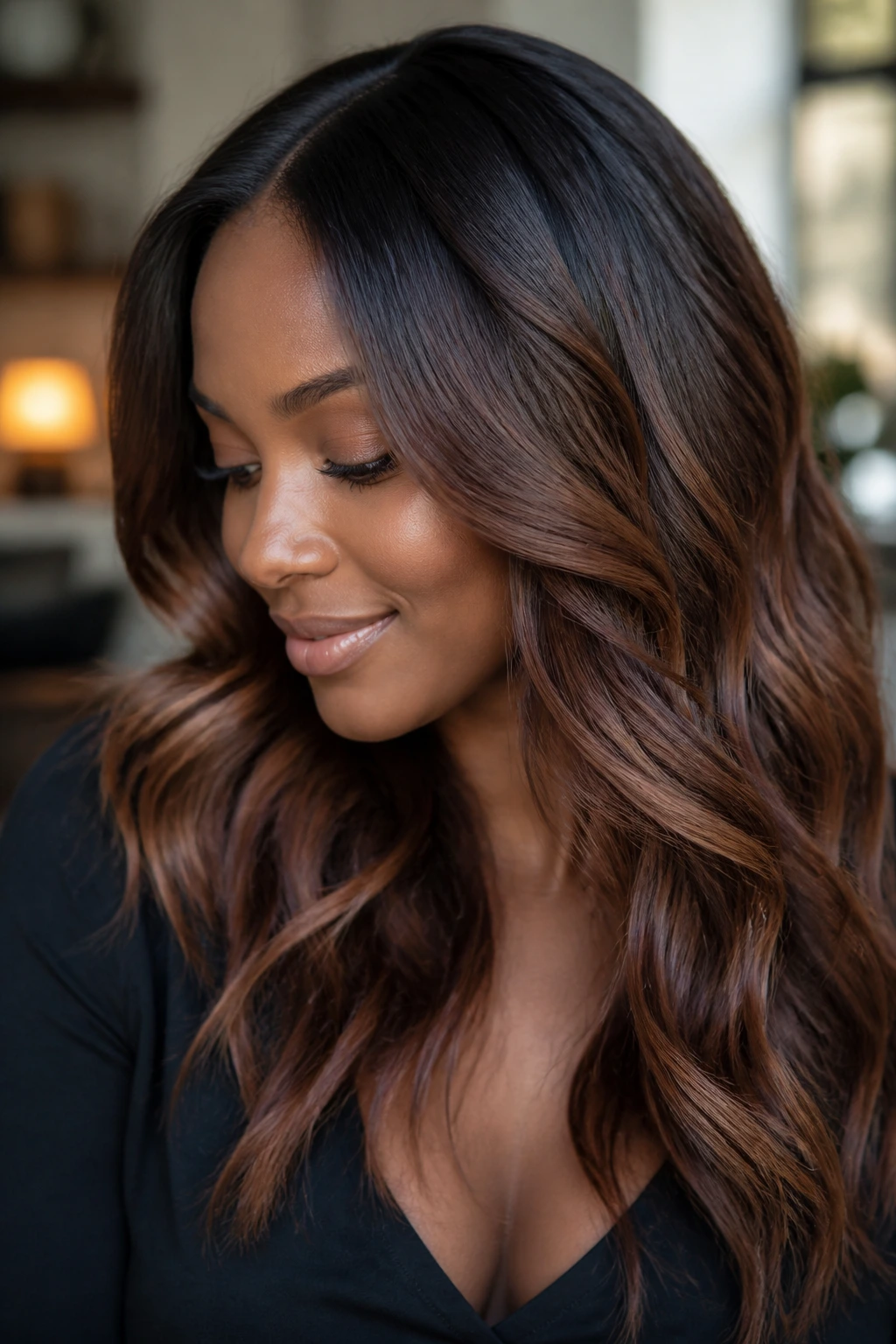 Shadow-rooted chestnut melt starting at roots and fading to chestnut color