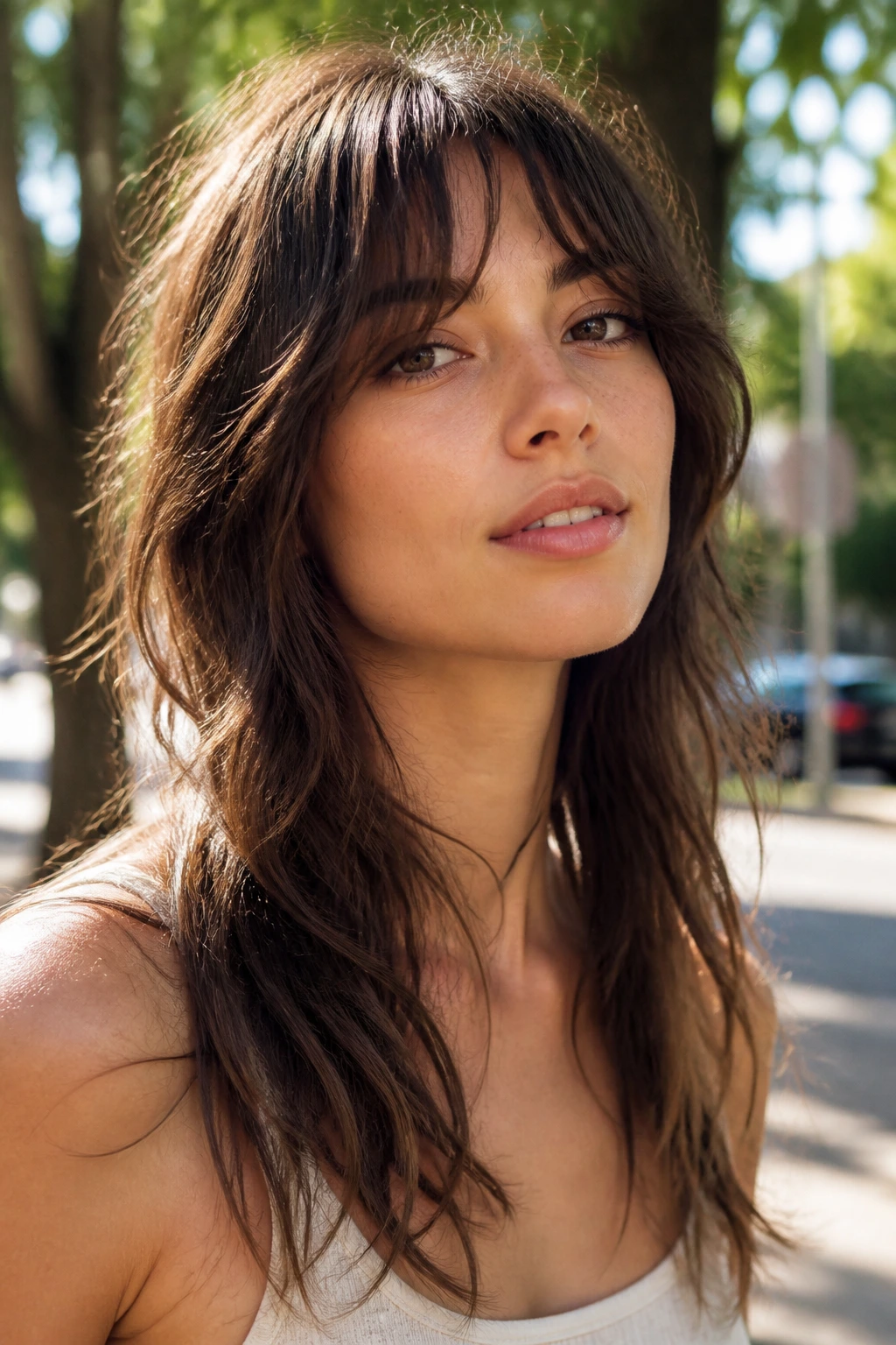 Close-up of real person with shag cut and airy broken waves