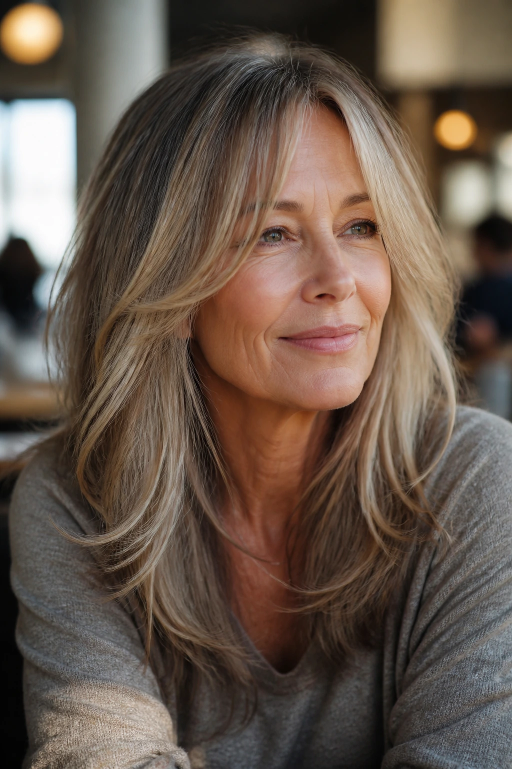 Close-up of a real woman with shag-inspired layers that add movement without choppiness