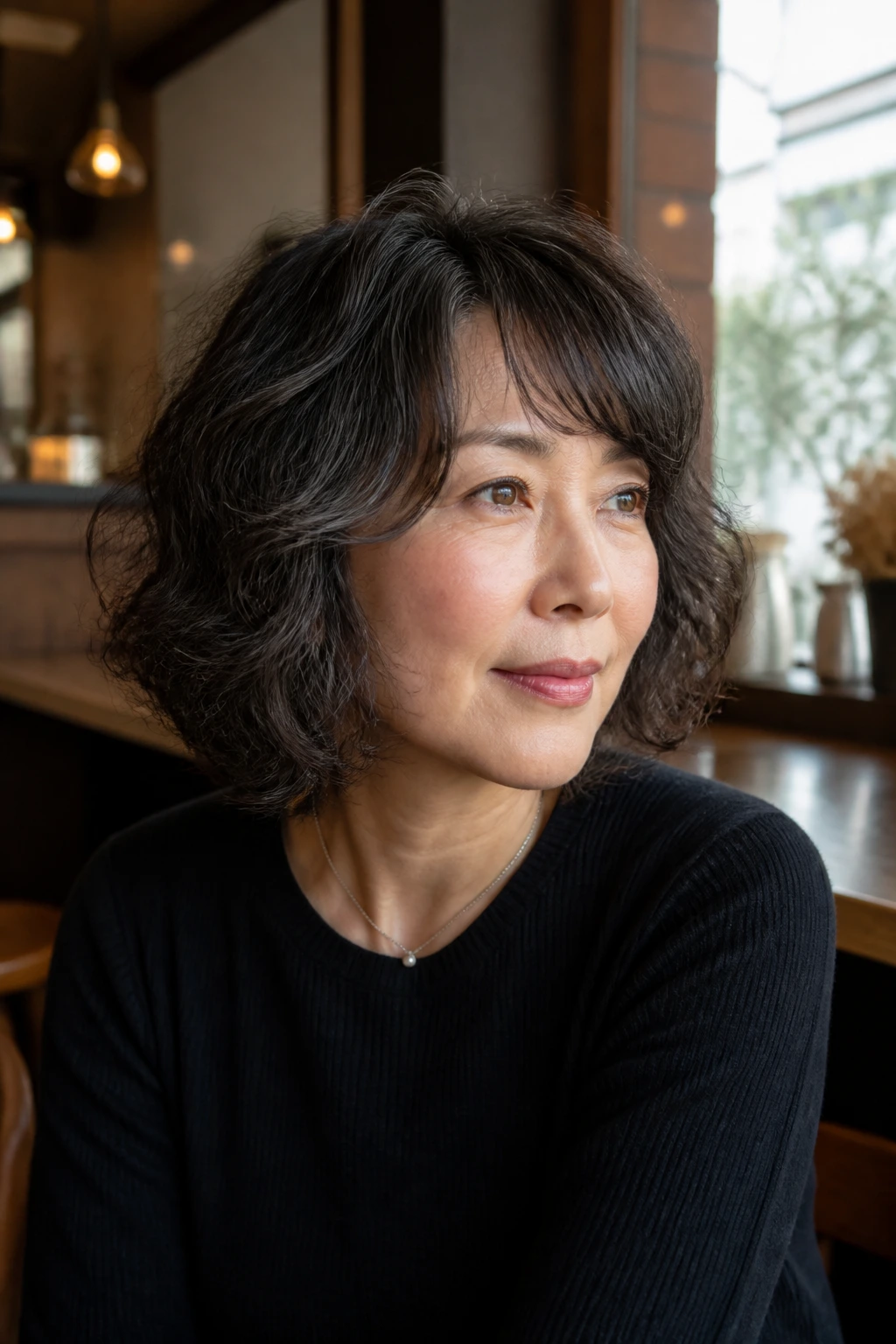 Portrait of a real woman with a shag-lite lob