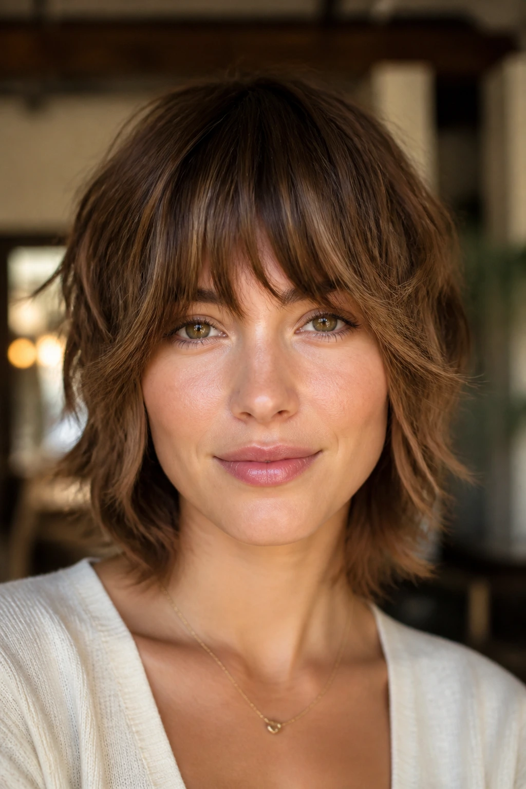 Portrait of a person with versatile shaggy bangs showing adaptable style.
