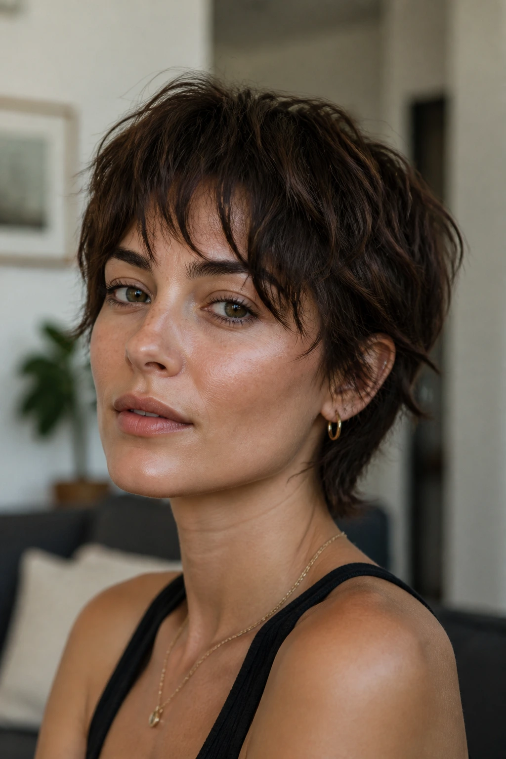 Close-up portrait of a real person with a shaggy crop and broken fringe