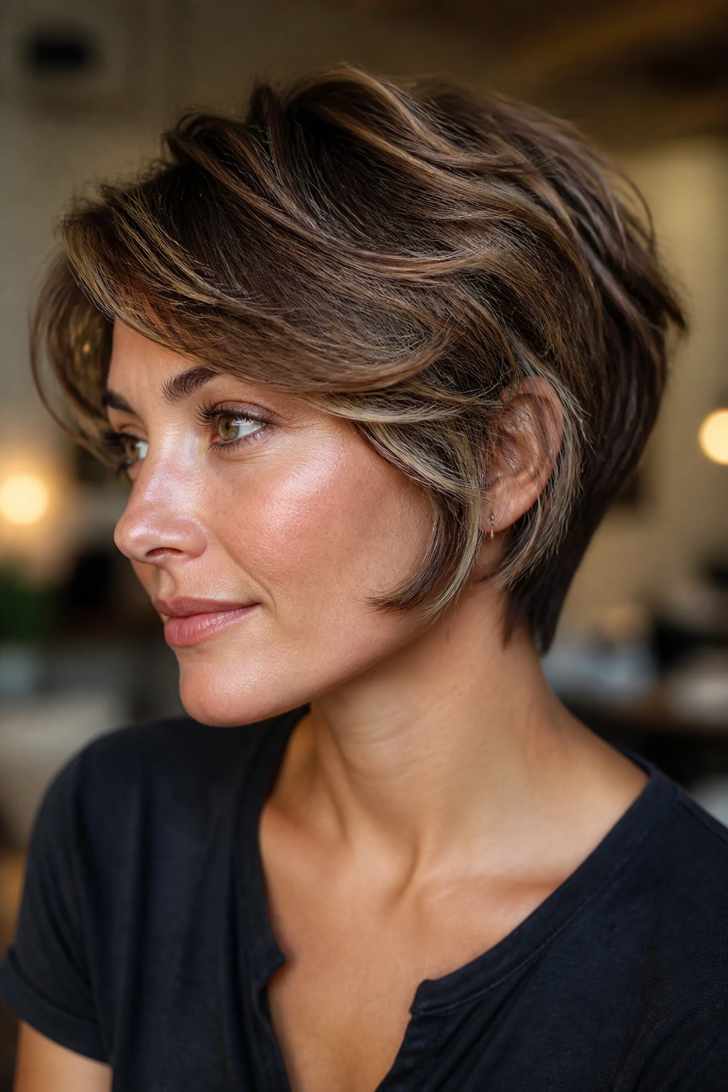 Close-up of a person with a shaggy crop and hidden babylights
