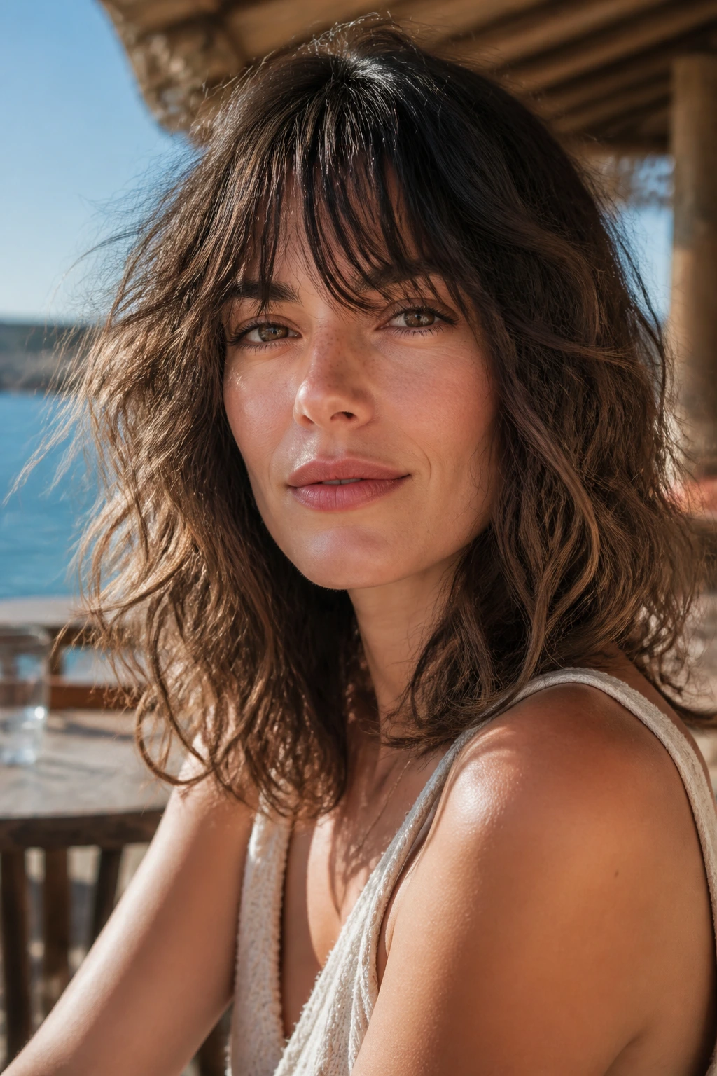 Close-up of shaggy midi cut with broken waves on a real woman
