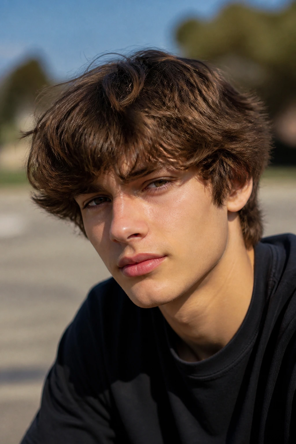 Boy with shaggy mop layers and wavy thick hair