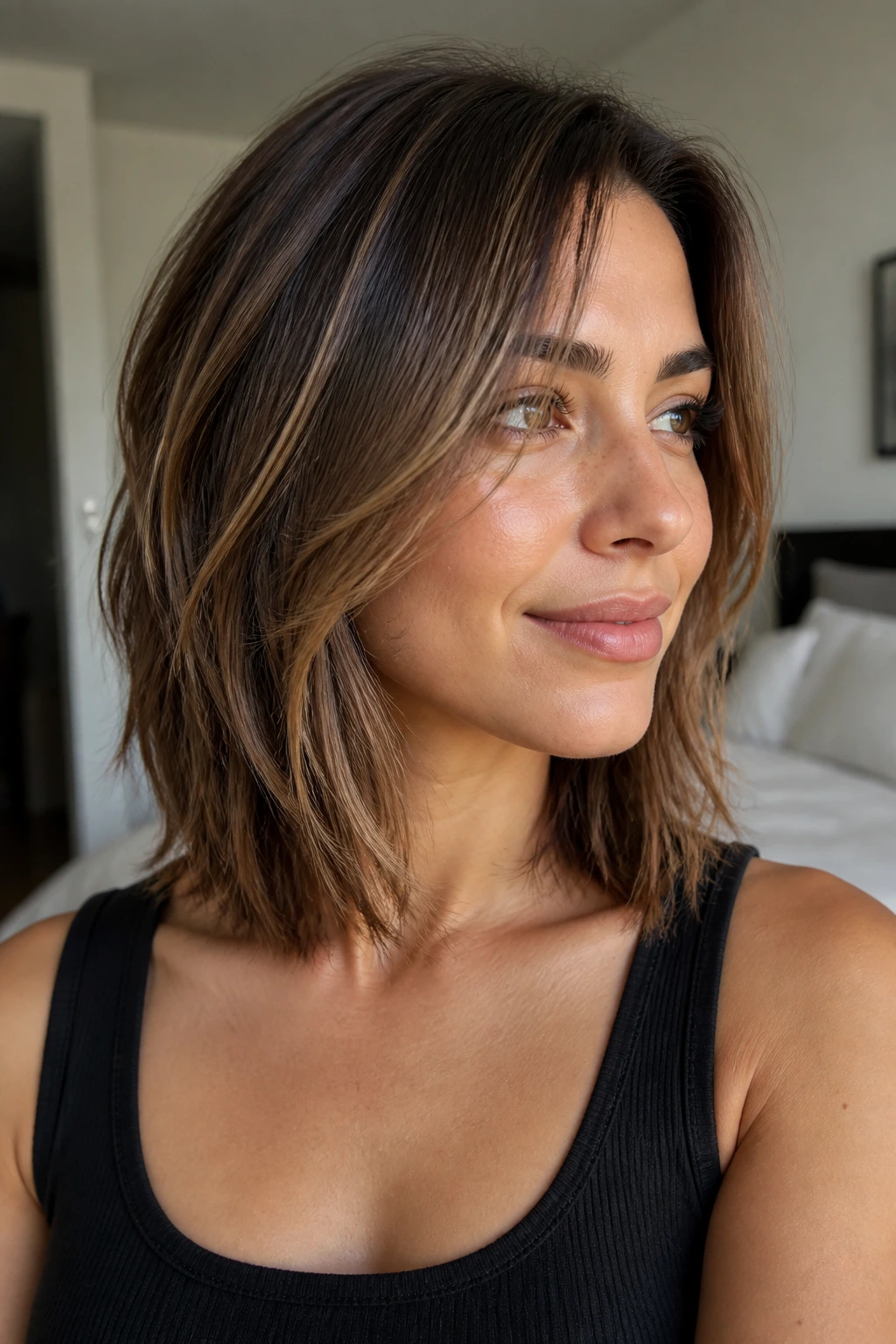 Woman with maintained shape between trims