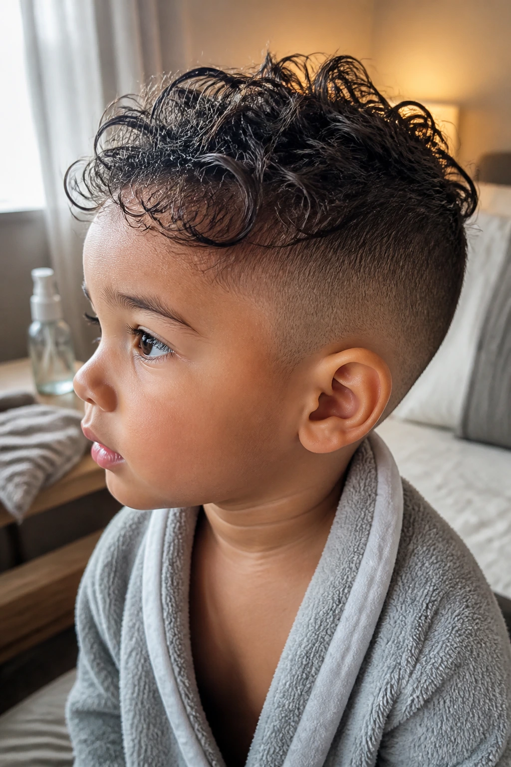 Close-up toddler portrait showing maintained shape between trims