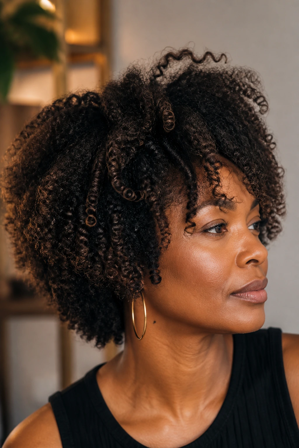 Close-up of layered hairstyle with lifted crown