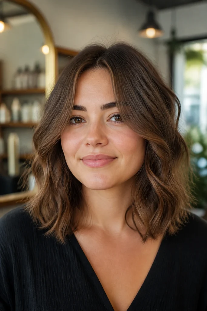 22 Medium Length Haircuts for Round Faces with Wavy Hair
