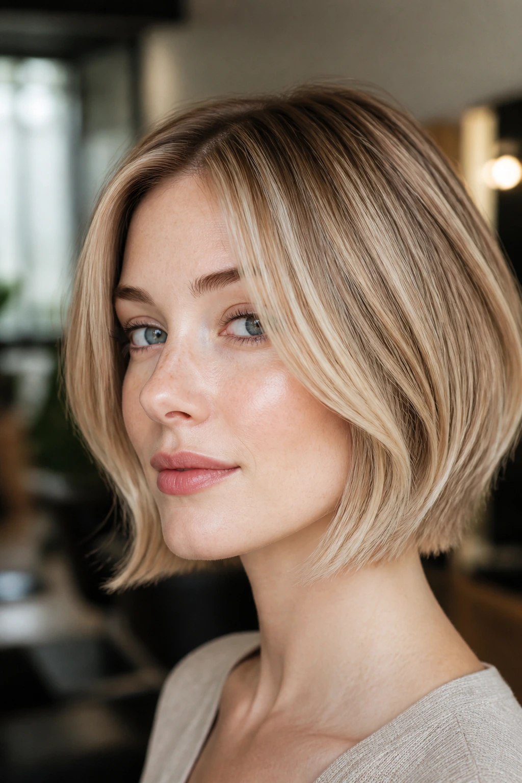 Close-up of balanced bob with soft color ribbons
