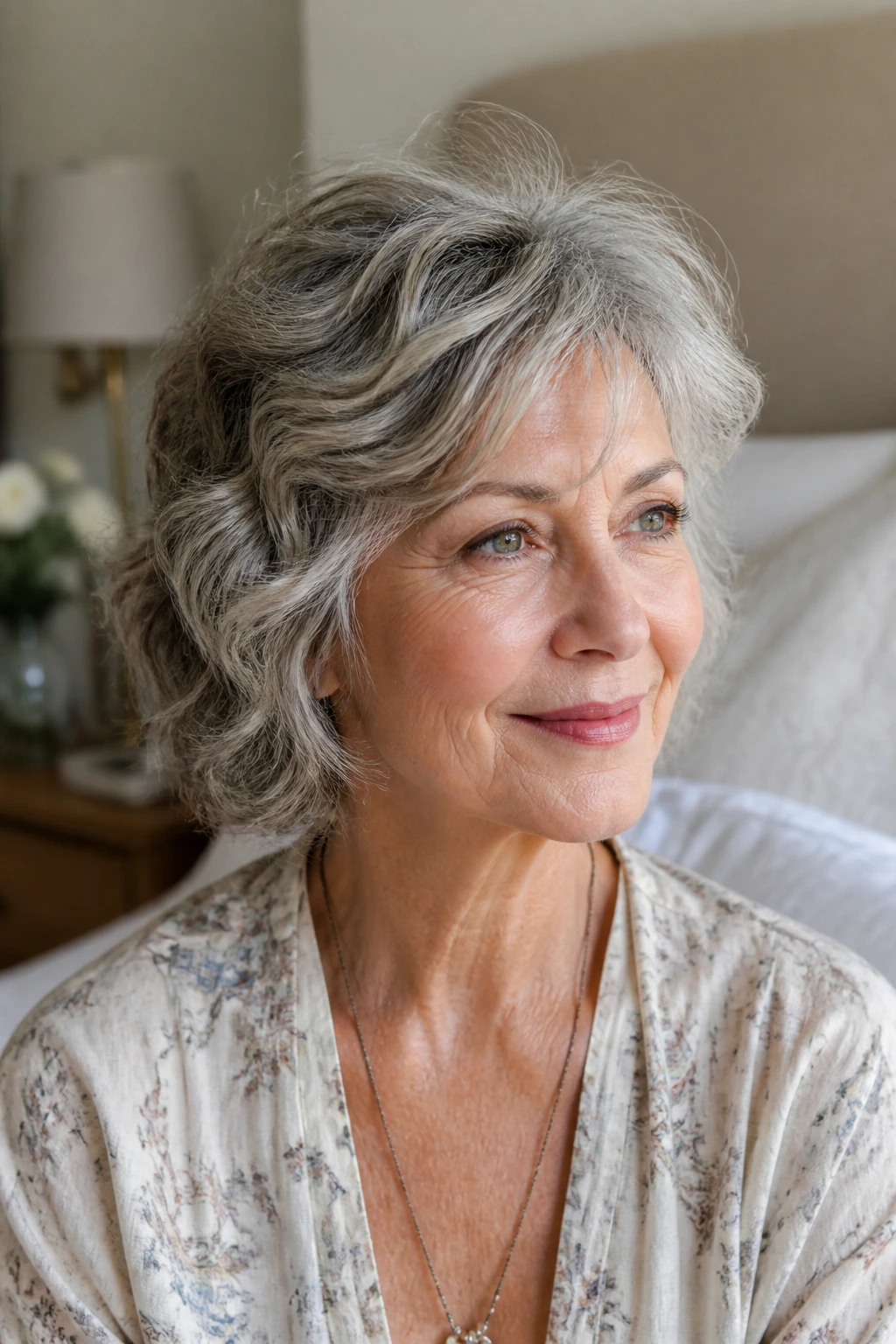 Older woman with a fresh-looking wavy cut between visits