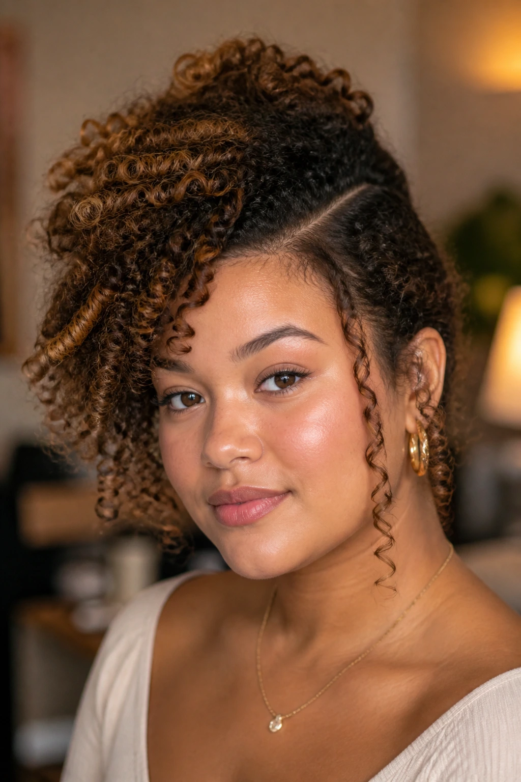 Portrait showing lifted crown and diagonal curl line illustrating shape rules