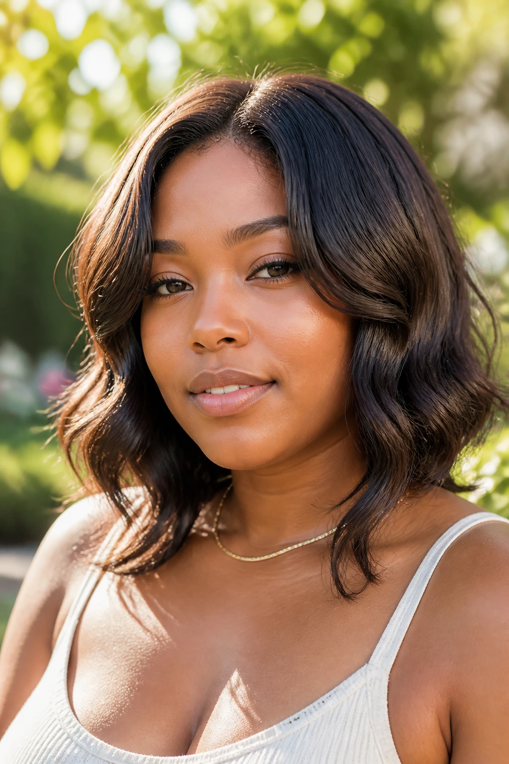 Person showing two face-framing lengths with wavy hair