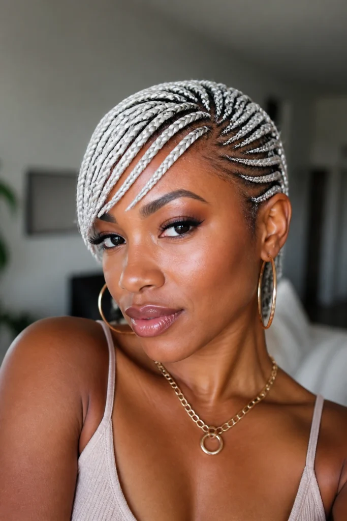 25 White Braids for Short Natural Hair with Side-Swept Bangs