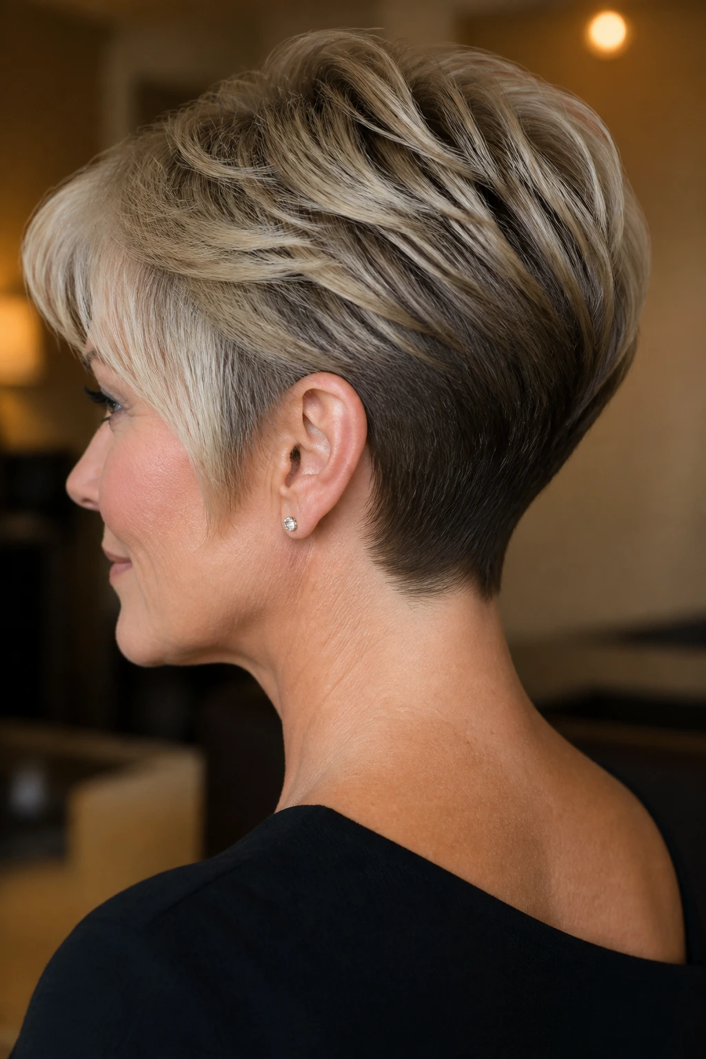 Real person with crisp nape and defined sideburns