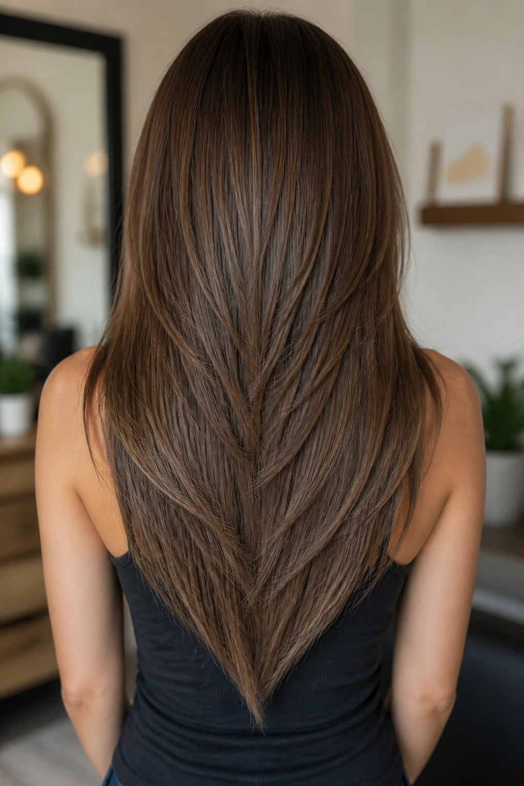Back view close-up of a real person with V-shaped back layers