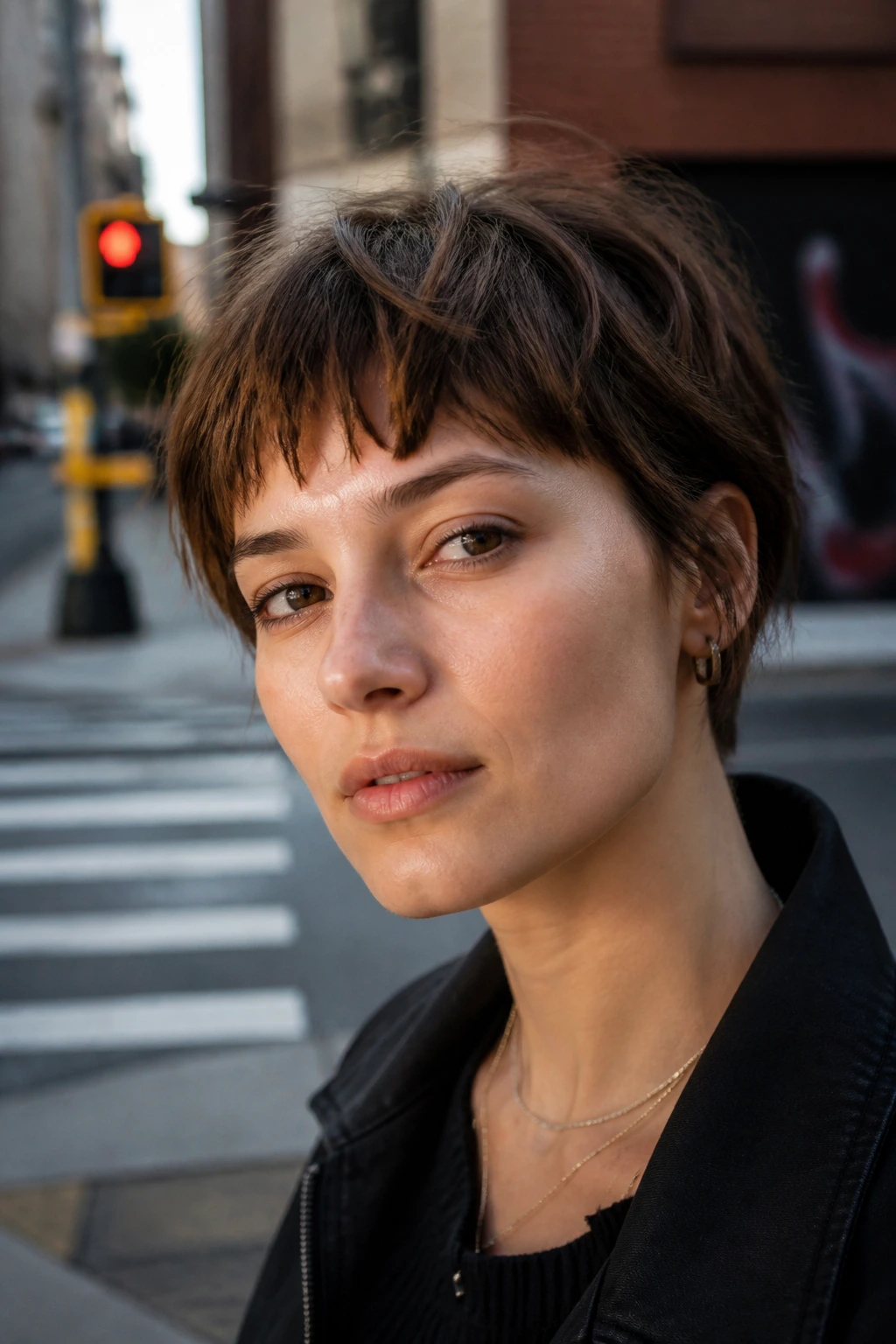 Real person with a short shattered fringe providing textured, messy but controlled look.