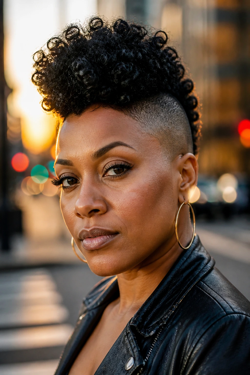 Portrait of a real person with shaved sides and a thick center faux hawk.