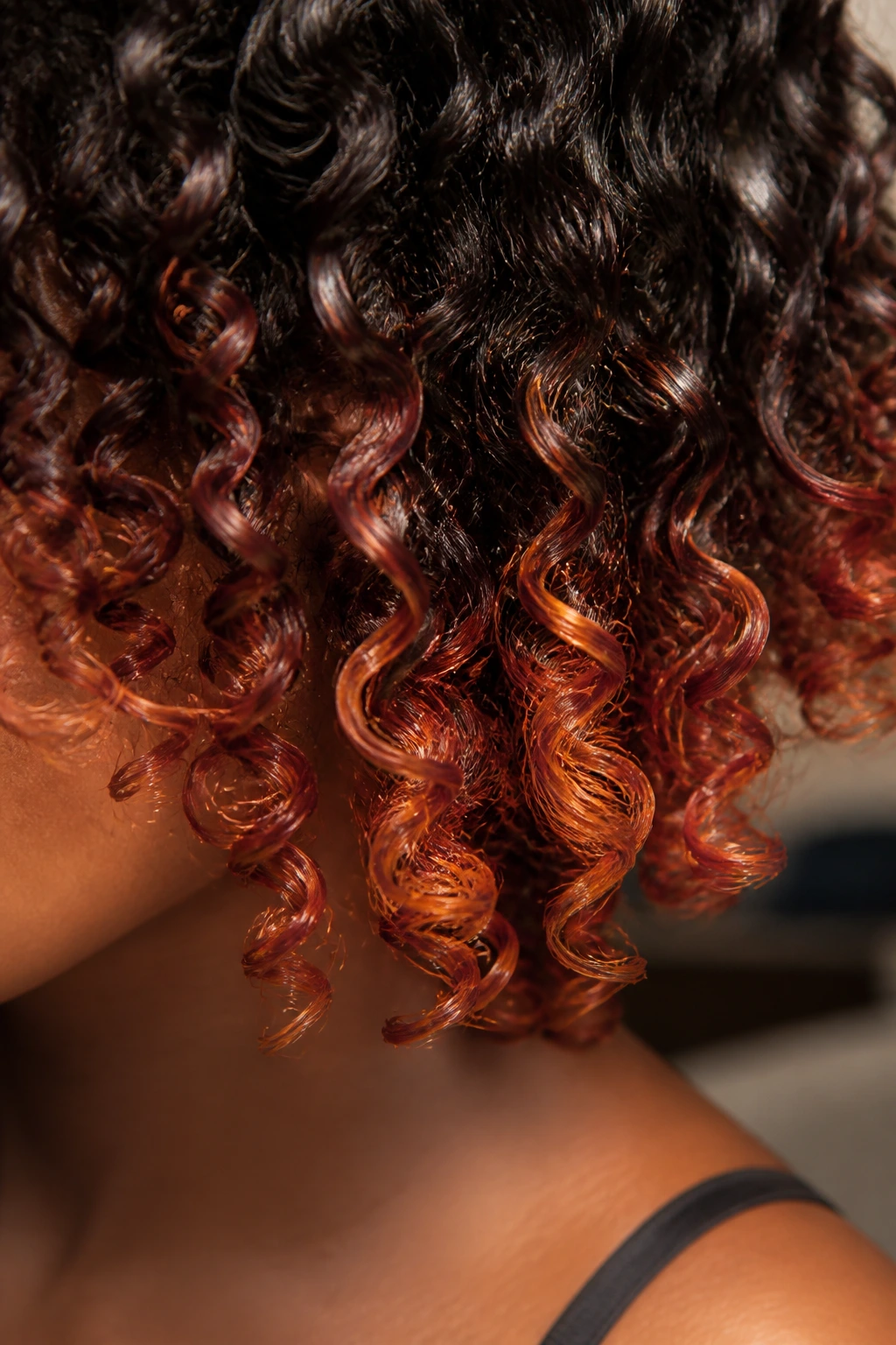 Close-up of glossy colored hair ends with vivid tips