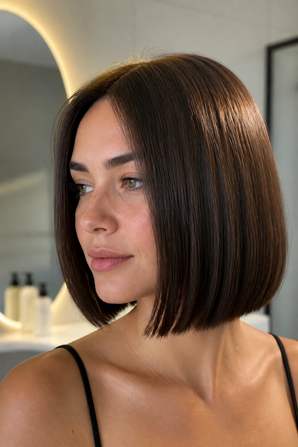 Close-up of glossy hair ends on a real person