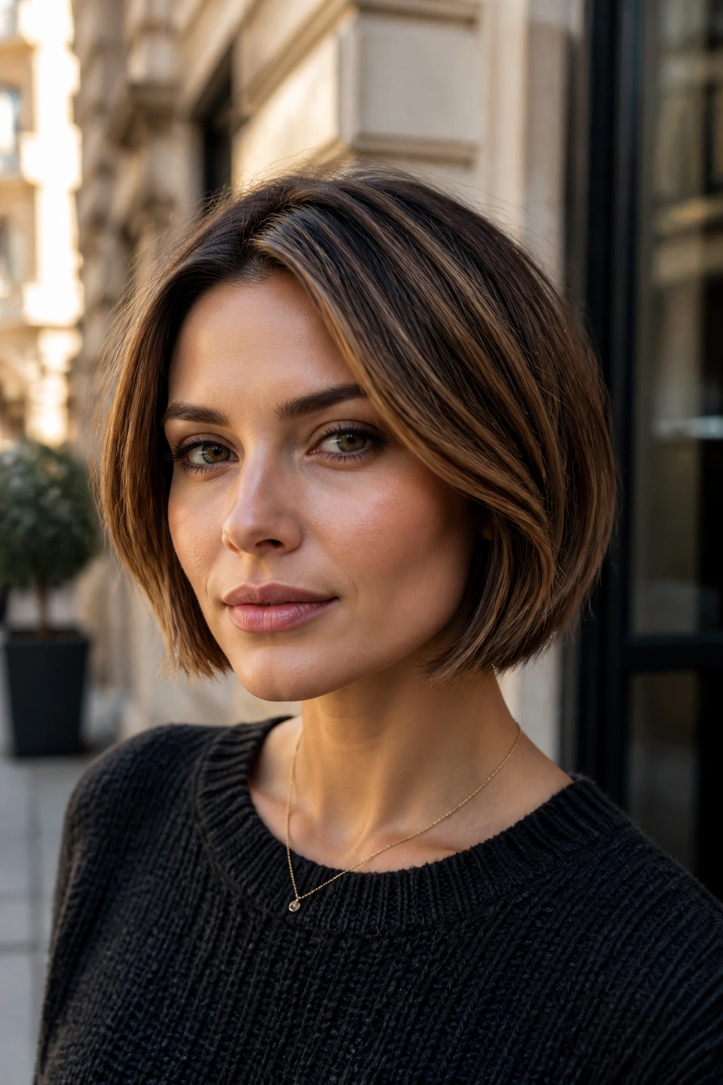 Portrait of a woman with a short bob that flatters a square face