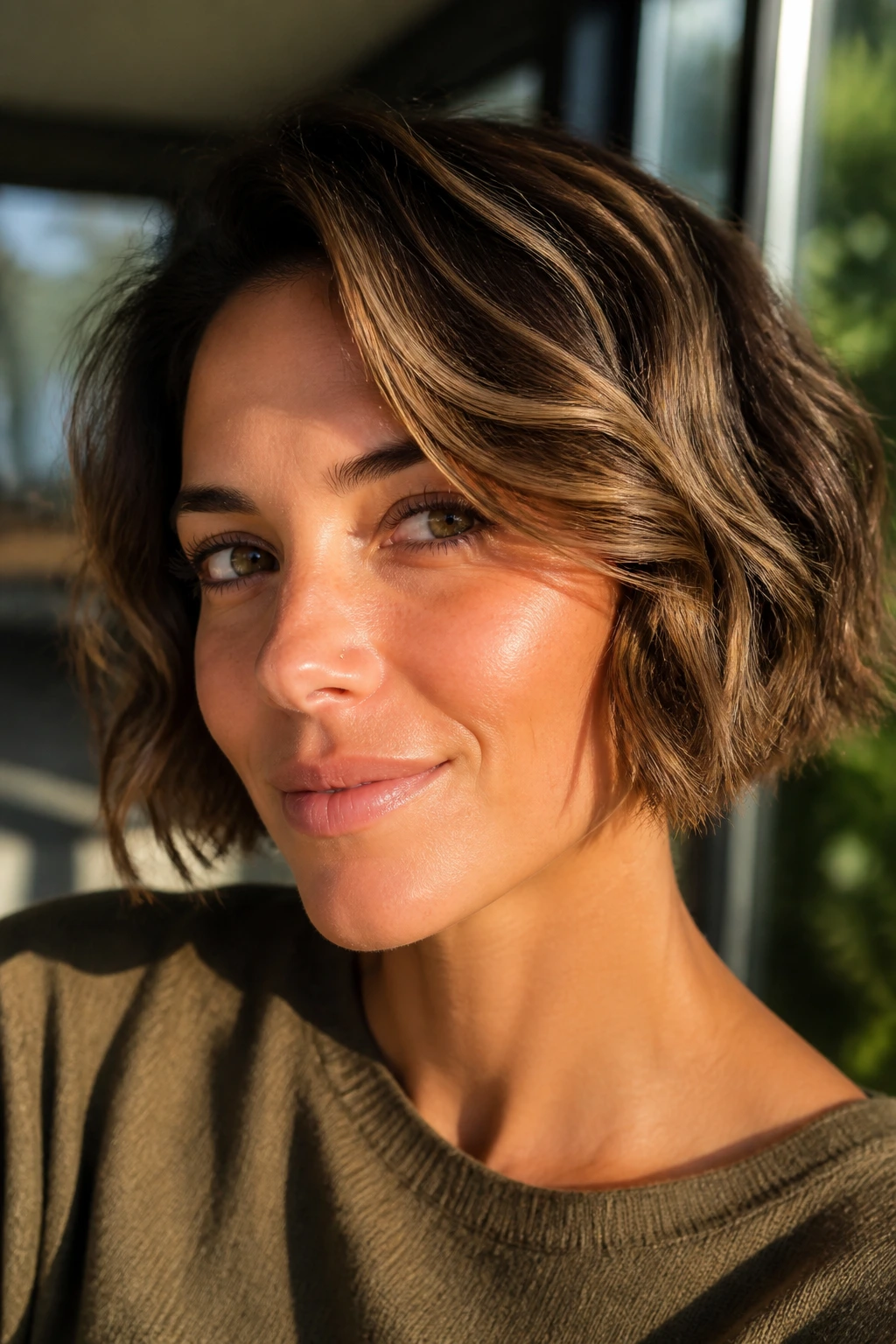 Close-up of short hair with depth and movement from lowlights