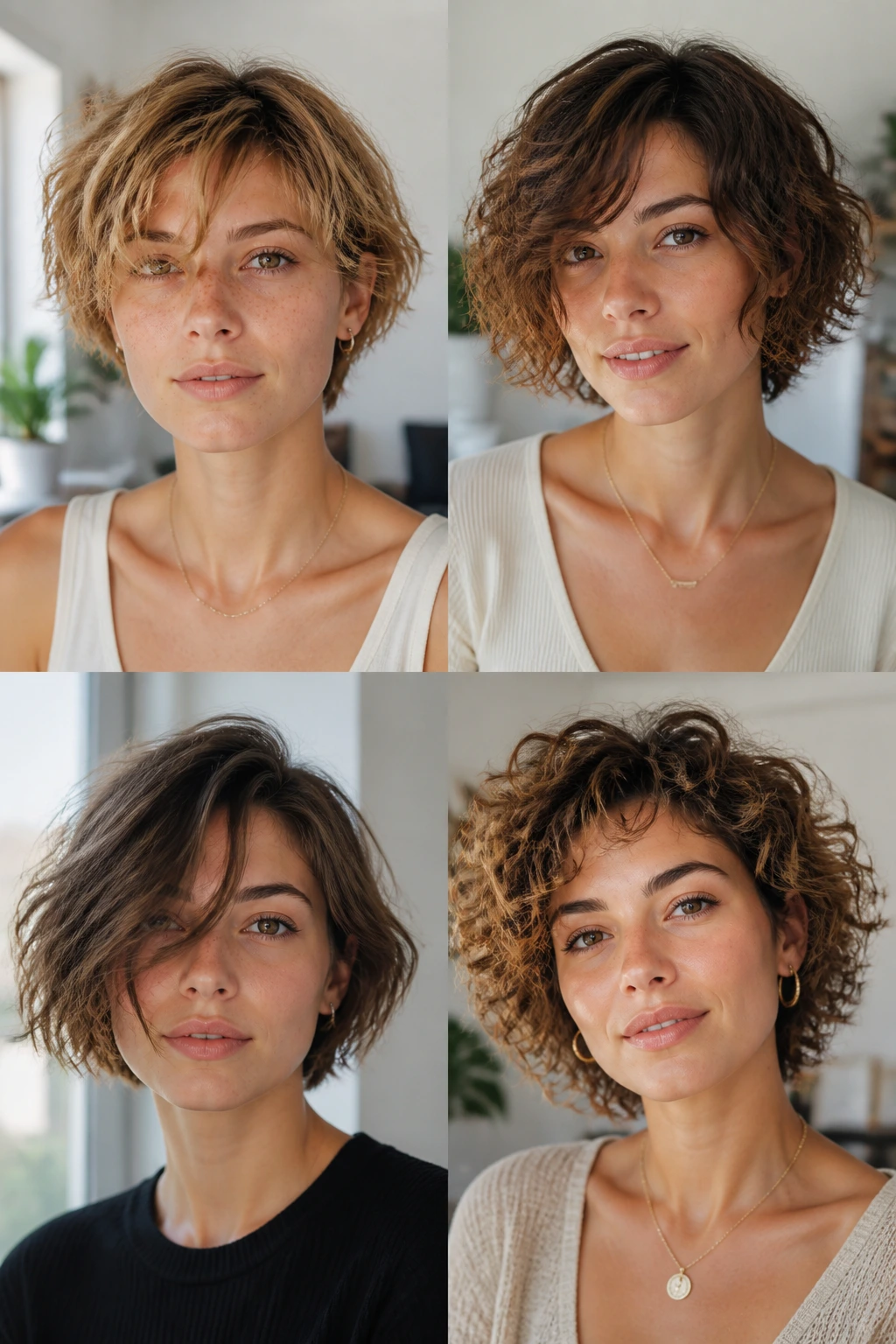 Portrait of a real person with versatile beachy waves in short hair
