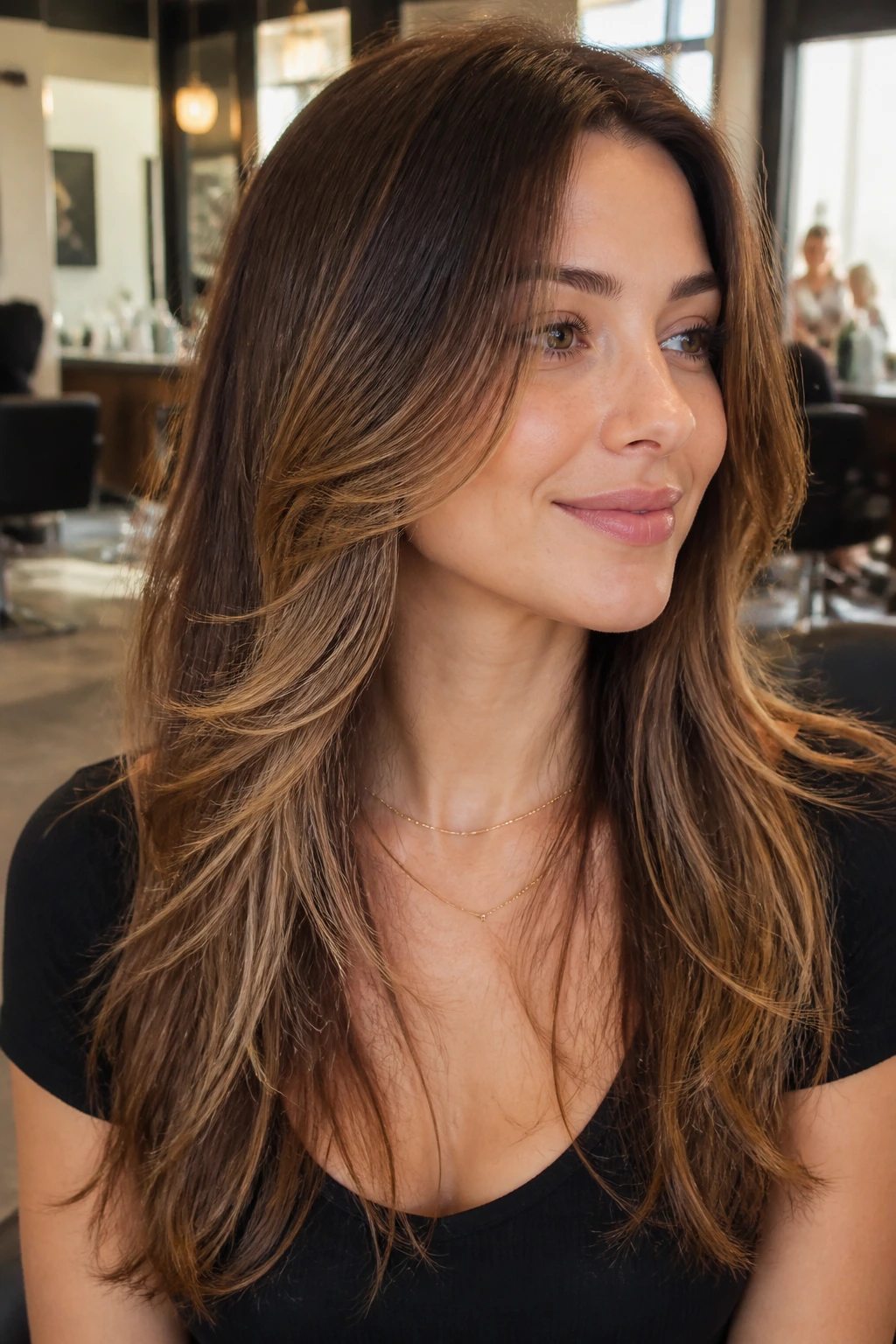 Portrait showing short layers around the cheeks on a heart-shaped face