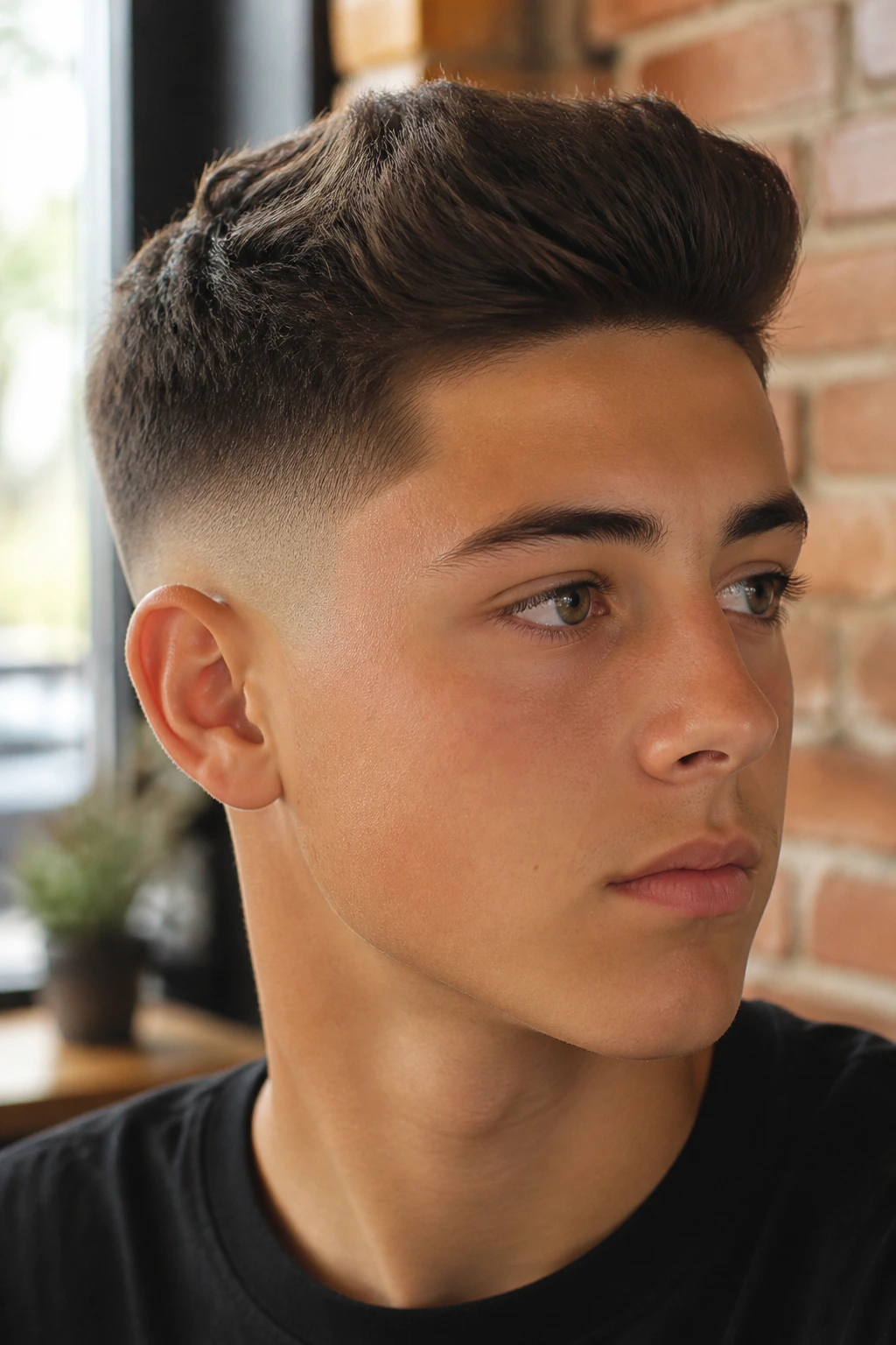 Boy with a short quiff and skin fade