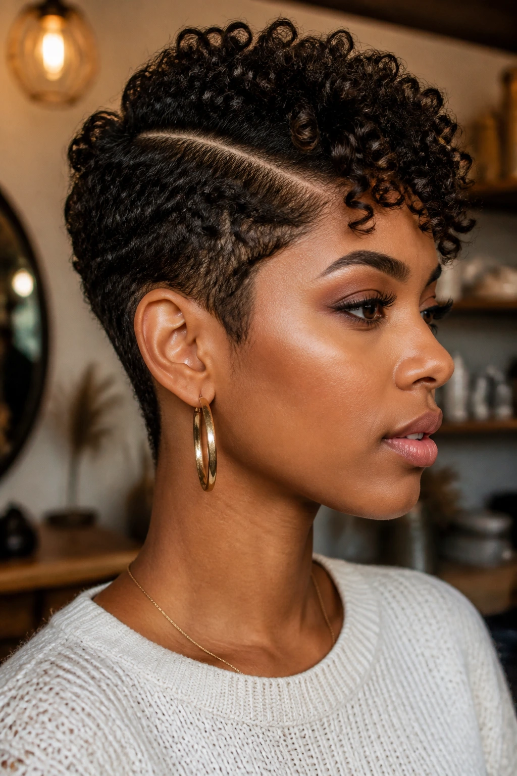 Real person with intentional short texture hairstyle, close-up