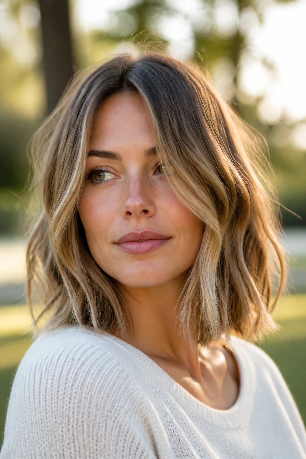 Shoulder-grazing lob with diffused waves on a real woman.