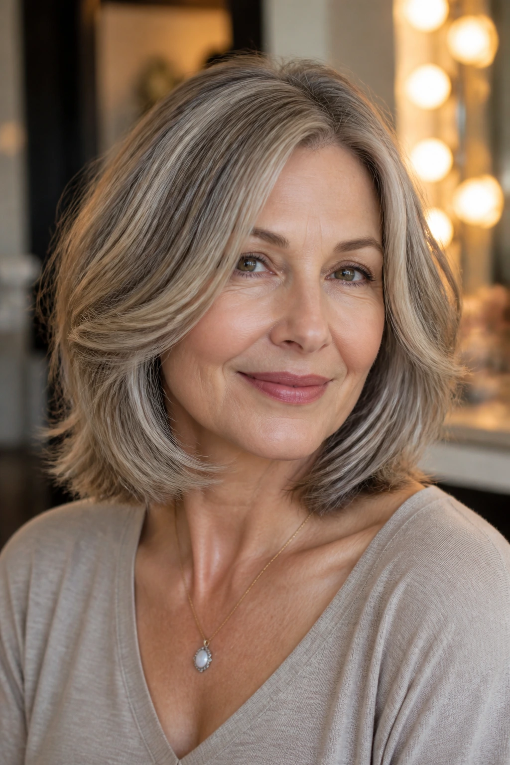 Real woman with versatile shoulder-length bob ready for different styles